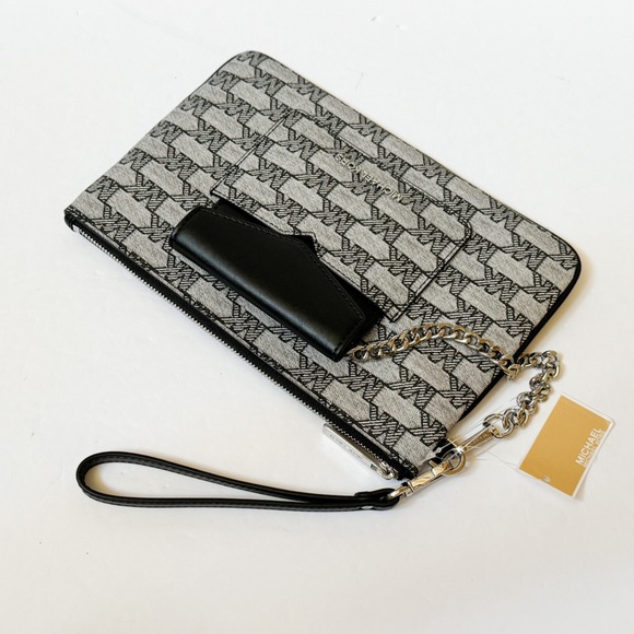Michael Kors Jet Set Item Large 2 in 1 Card Case Wristlet Clutch MK Black Multi - Picture 8 of 13
